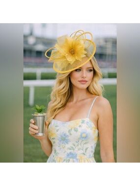 Kentucky Derby Ginger Fascinator Hat – Floral Feather Mesh Fascinator for Derby,